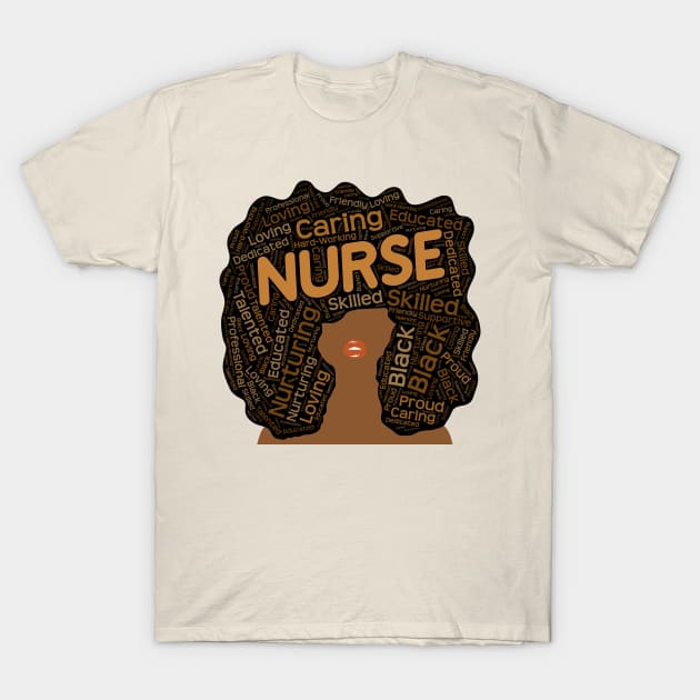 Black Nurse Words in Afro T-Shirt by blackartmattersshop